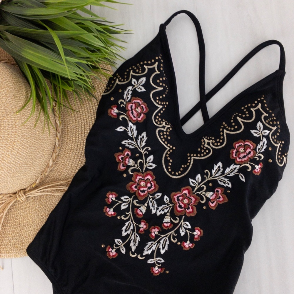 Xhilaration • Black Embroidered Swimsuit (NWOT) - Picture 4 of 8